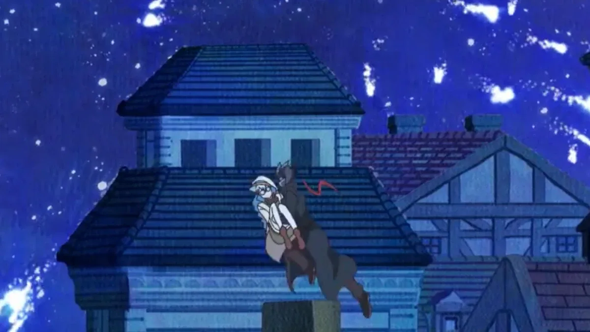 Flying through the night sky with fireworks behind them should have been romantic. Somehow it became one of the cringiest and funniest scenes of the season.