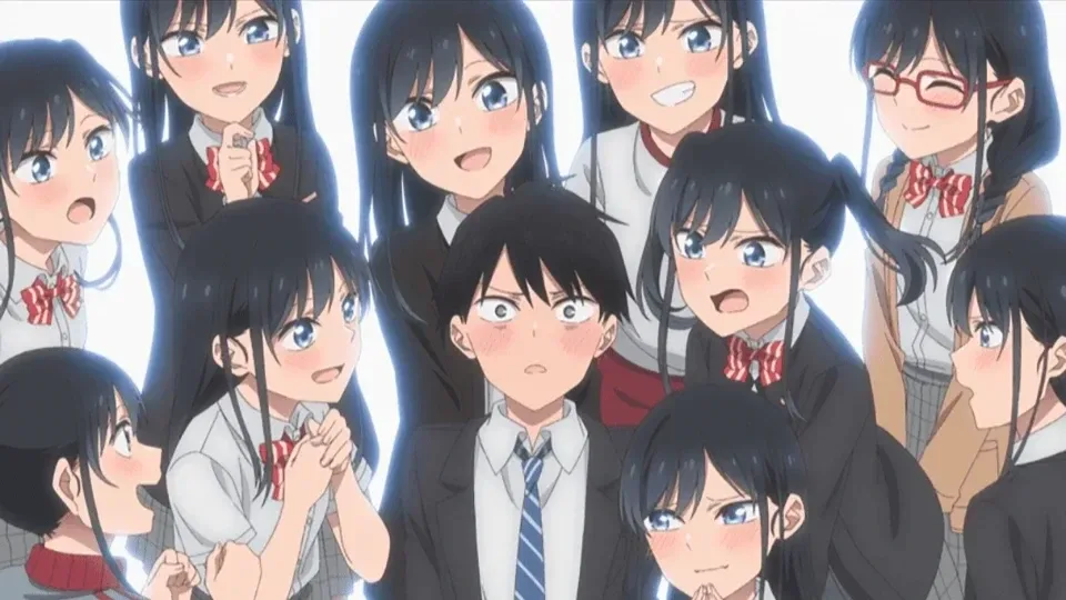 All of Eiji's "girlfriends" are the same girl. He knows. She knows. That's the joke, and it's a good one.